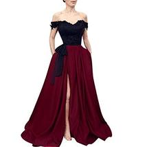 Off The Shoulder Black Top Long Front Slit Evening Prom Dresses Burgundy US 12 - £94.93 GBP