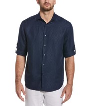 Cubavera Mens Regular-Fit Linen-Blend Tonal Shirt in Dress Blue-Small - £31.95 GBP