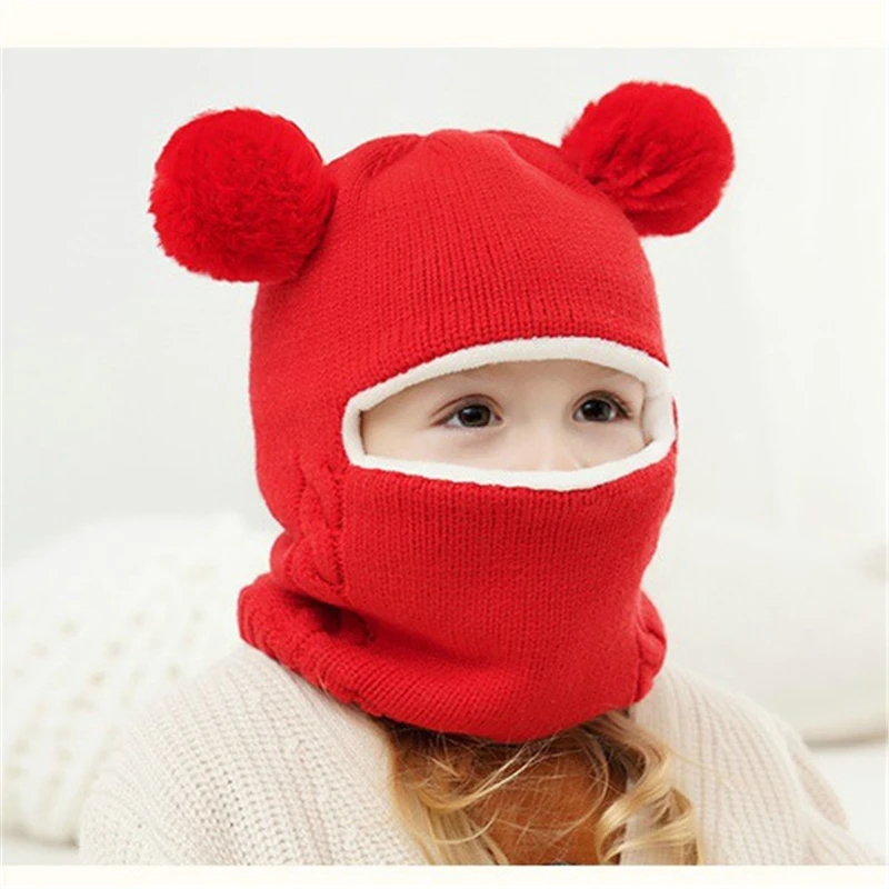 Baby Boy Girl Hat And Scarf All In One Winter Thicken Plus Velvet Face Ear - £12.42 GBP+