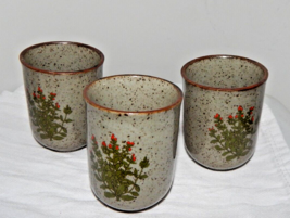 Set Of 3  Floral Sake&#39;, Tea Cups Speckled Stoneware 3&quot; perfect! - £11.59 GBP