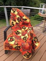 Fall Leaves Lap Quilt Cotton Wall Hanging Travel Nap Tied Fleece Back 47x58 - £15.02 GBP