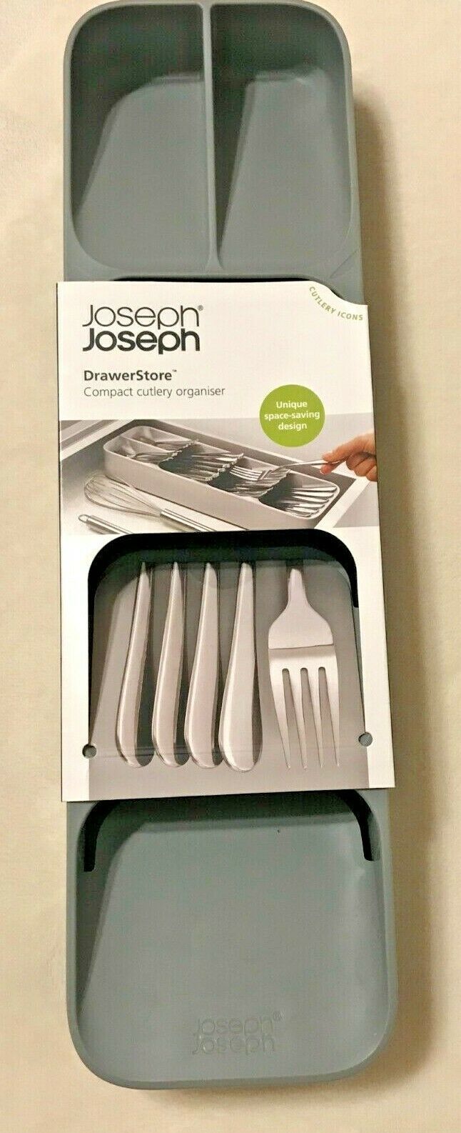 Joseph Joseph DrawerStore™ Compact Cutlery Organiser Gray 3-Tier Stack NEW - $4.95