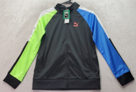 PUMA Track Jacket Youth Size Large Black Long Raglan Sleeve Pocket Logo Full Zip - £17.53 GBP