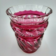 Gorgeous Cranberry Cut to Clear Val St Saint Lambert 6&quot; Vase Signed - £64.18 GBP