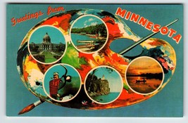 Postcard Greetings From Minnesota Chrome Paint Pallet Paintbrush Colorfu... - $10.93