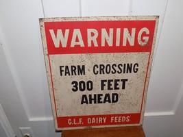 Vintage GLF Dairy Feeds Warning Farm Crossing 300 Feet Metal Sign - $3,229.37 MXN