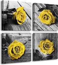 Yellow Decor Canvas Wall Art Valentine Decorations for Home Rose Flowers Picture - £43.37 GBP