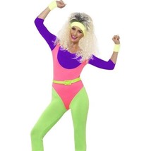 80s Work Out Costume With Jumpsuit Adult Purple Pink Green - $37.79