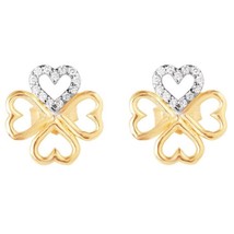 0.14CT Natural Diamond Heart Clover Stud Earrings 14K Yellow Gold Plated... - $224.39