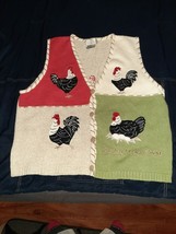 Mandal Bay Linen Chicken Sweater Vest Hens Roosters Eggs Nest Womens Lar... - $24.99