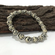Dalmatian Jasper Gemstone 8 mm Beads Stretch with Chakra Bracelet CSB-03 - £8.70 GBP