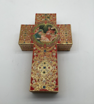 Punch Studio Cross Shape Box Crucifix Red Gold Christ Child 11.75&quot; - £14.53 GBP