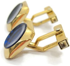 Swank Blue Round Center Square Frame 1/20 12Kt Yellow Gold Filled Cufflinks - £39.34 GBP