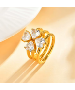 3PC Stackable 18K/316L Dazzling Zirconia Hearts Clover Ring Set (Size 6-8) - $19.19