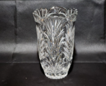 Crystal Vase By  MIKASA Frosted &amp; Etched Leaf Fan, Ribbed Base, Scallope... - £30.69 GBP