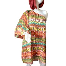 Judith March Dress Colorful One-shoulder Bell Sleeve Aztec Country Western Mini - £40.21 GBP