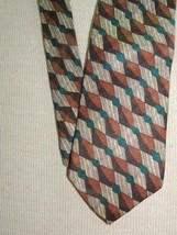 Ungaro Paris Italy Neck Tie/Necktie Silk brown green beige geometric 58&quot;... - £12.79 GBP