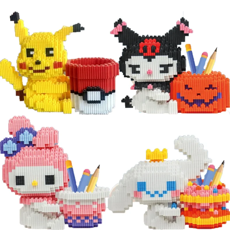  anime figures pikachu sanrio pen holder building blocks mini bricks model toy for kids thumb200