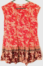 beach lunch lounge blouse size S sleeveless flower print 100% cotton orange - £7.72 GBP