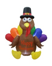 6 Foot Thanksgiving Lighted Inflatable Turkey Rainbow Feather Yard Decoration - £55.35 GBP
