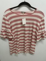 PLEIONE Top Striped Red White Ruffle Bell Sleeve New Anthropologie  NEW - £12.94 GBP