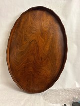 Antique English solid walnut plank serving tray scalloped edge  - $148.50