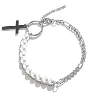 Layered Bracelet with Chain and Pearl, Asymmetric Look, Icon - £34.62 GBP