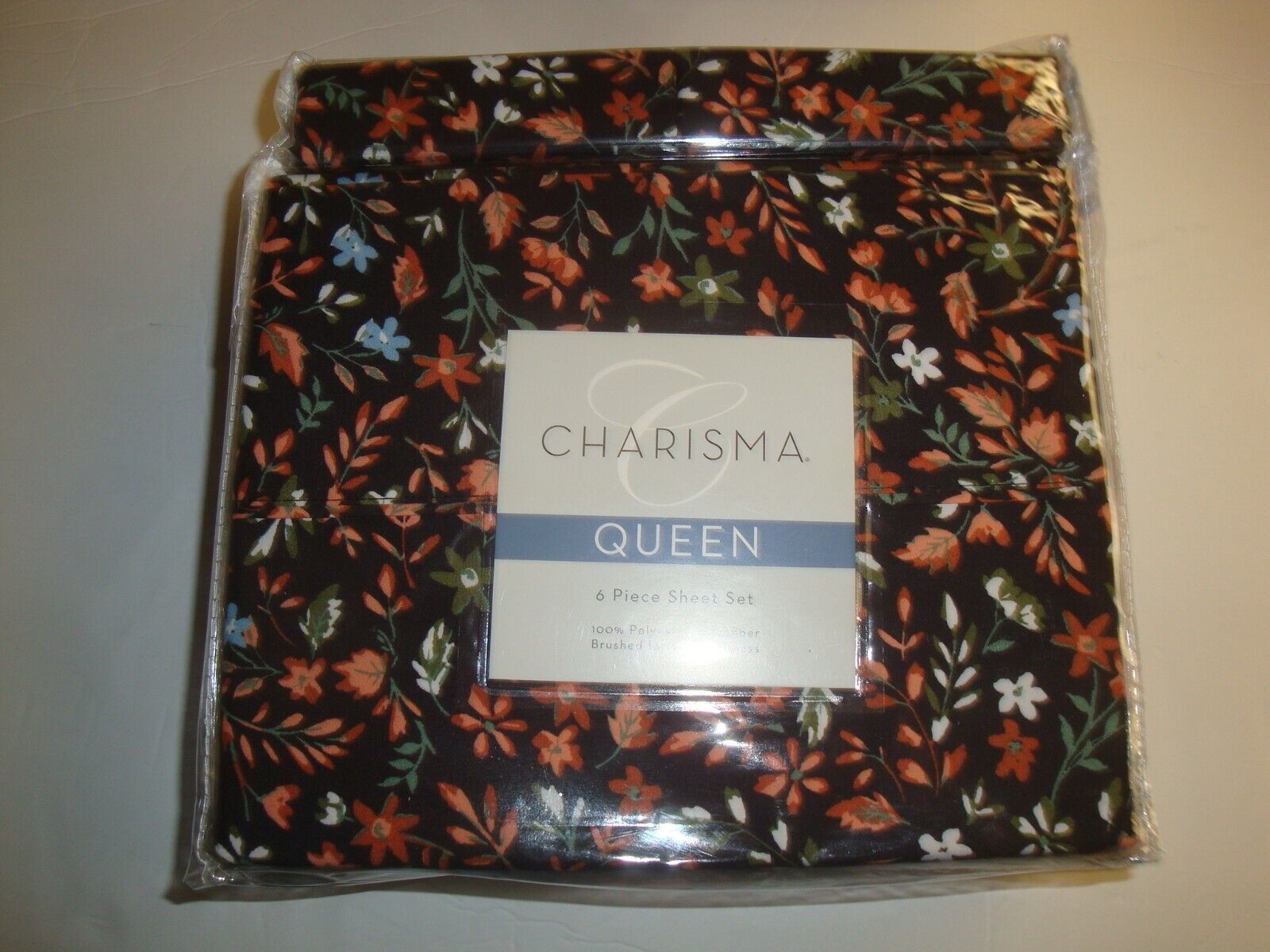Charisma 6 Pc Queen 100% Polyester Microfiber Sheet Set Black Multicolor Floral - $49.49