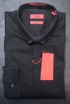 Hugo Boss Men&#39;s Etran Easy Iron Extra Slim Fit Black Cotton Dress Shirt 41 16 - £56.51 GBP