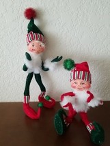 Pair of 2005 ANNALEE Christmas Candystripe Elves Elf Posable Self-standi... - £21.10 GBP