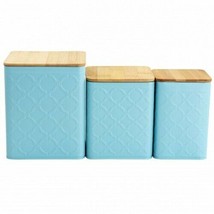 MegaChef 3 Piece Square Iron Kitchen Canister Set with Bamboo Lids in Turquoise - £37.64 GBP