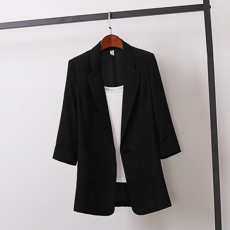  Summer Solid Color Elegant Blazer Casual Thin Women&#39;s Jacket Korean Style V-nec - £111.45 GBP