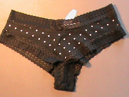 Victoria&#39;s Secret low cheeky lingerie panty M black white hearts cotton ... - $19.00