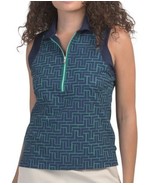 NWT Ladies INPHORM Ink Navy &amp; Green Tessel Sleeveless Polo Golf Shirt - ... - $56.16 CAD