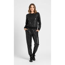 Y122 Women Sparkling Sequin Tracksuit Set Black Long Sleeve Size XXL - $11.38