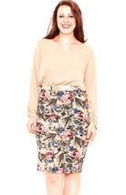 Blue Bell Ladies Sheath Dress V-Neck Long-Sleeve Beige Floral Size 3XL - £23.22 GBP