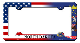 North Dakota|American Flag Novelty Metal License Plate Frame LPF-473 - $18.95