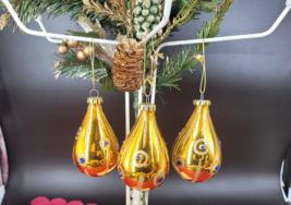 Vintage Christmas Ornaments Mercury Glass Yellow Gold Hand Blown Made in Taiwan - £14.38 GBP