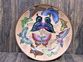 VTG Japanese Brass Over Porcelain Butterflies Bowl Trinket Dish Wall Hanging 6&quot; - £15.81 GBP