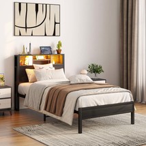 Twin Metal Bed Frame: Storage Headboard, Charging, Bookcase, No Box Spring - $172.99