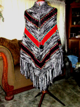 long pullover PONCHO SWEATER multicolor 32&quot; long w/7&quot; fringe Medium (  ) - £42.84 GBP