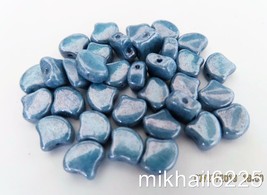 20 7.5 x 7.5 mm Czech Glass Matubo Ginkgo Leaf Beads: Luster - Opaque Blue - £1.11 GBP