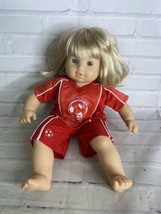 American Girl Bitty Baby Twins Girl Doll Blonde Blue Eyes With Red Soccer Outfit - $64.35