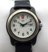 Swiss Army Watch Women 30mm Silver Tone Black Date Leather Band New Battery - £35.22 GBP