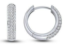14k White Gold Plated Silver 0.15Ct Round Simulated Diamond Huggie/Hoop Earrings - £39.96 GBP