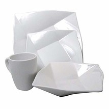 White 4-Piece Square Dinnerware Set Solid Oriental 4 Piece Microwave Safe - £34.29 GBP