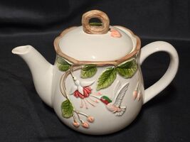 Vintage OTAGIRI Enameled 2 Quart Teapot Asian Hummingbird Pattern - NO C... - $31.98