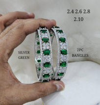 Indian Silver plated CZ Emerald Bangle Bracelet Size 2.10 2.8 2.6 2.4 Jewelry - £68.75 GBP