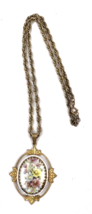 Vintage Miriam Haskell Signed Floral Flower Pendant Gold Chain Necklace - £102.71 GBP