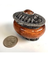 Vintage Mini Metal &amp; Amber Color Glass Hinged Trinket Snuff Box Oval 2.2... - $515.46 MXN